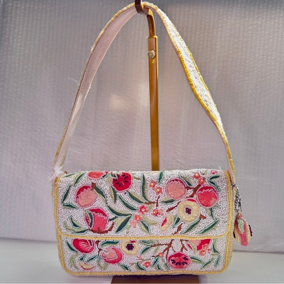 Marshalls Handbags - Handmade Beaded Peach Shoulder Bag + Peach Bag Charm NWT